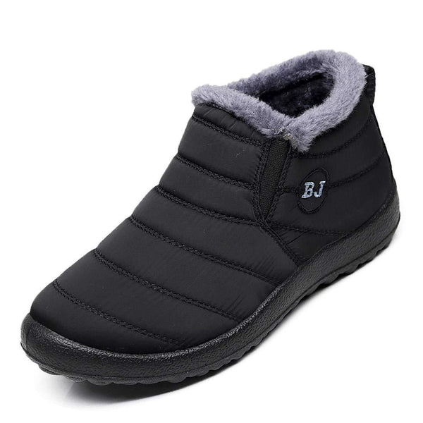 Kaegreel Men's Waterproof Warm Fur Lining Letter Slip On Ankle Boots