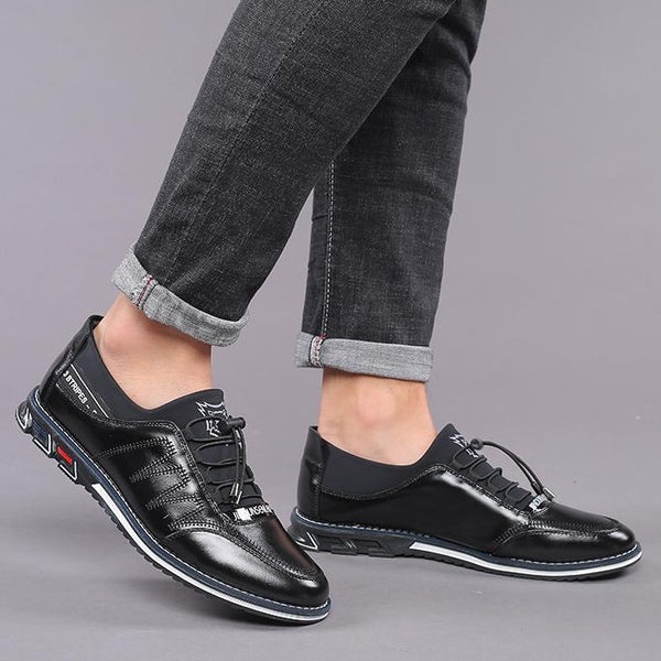 Men's real leather High quality elastic band Fashion design Solid toughness Comfortable business shoes