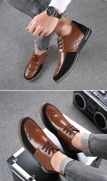 Kaegreel Men's Round Head Lace Up Leather Business Shoes