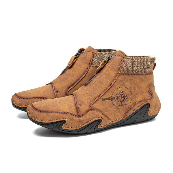 Men's Ankle Boots in Microfiber Leather with a Front Zip