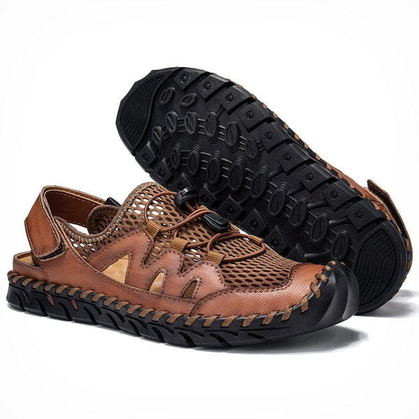 Kaegreel Men's Rubber Toe Cap Leather Handmade Breathable Water Sandals
