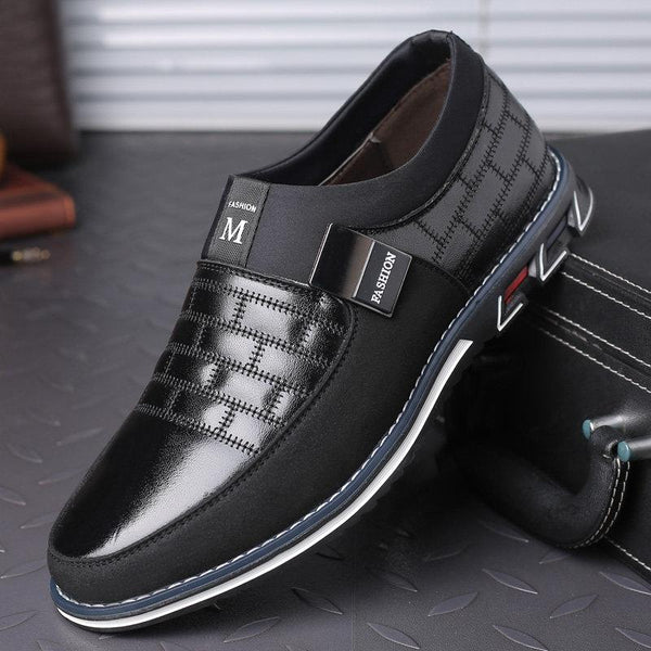 Kaegreel Men's Genuine Leather Splicing Non Slip Metal Soft Sole Casual Shoes