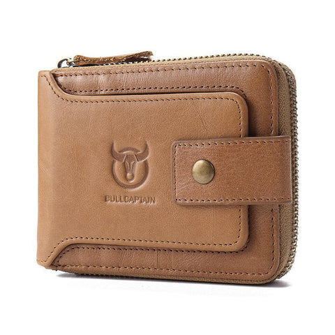 Men RFID Antimagnetic Solid Cowhide 11 Card Slots Coin Bag Zipper Wallet