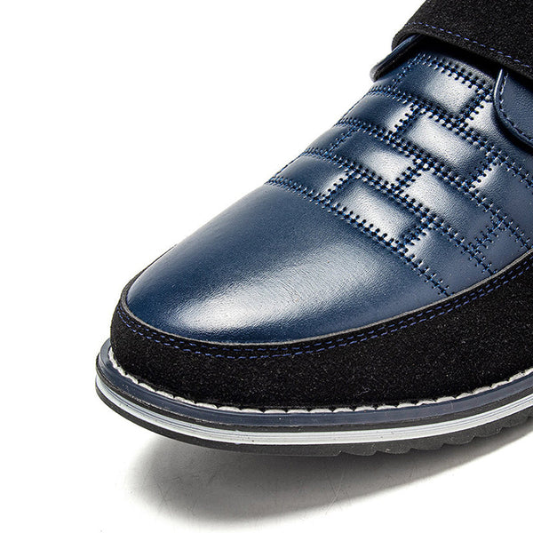 Men's Metal Decor Genuine Leather Splicing Non-Slip Velcro Business Casual Shoes