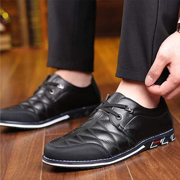 Kaegreel Men's Plaid Leather Soft Lace Up Comfy Casual Shoes