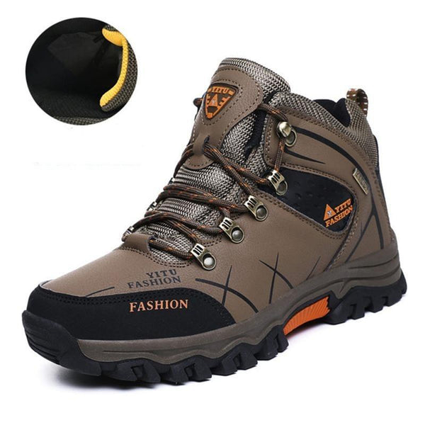Kaegreel Men's Waterproof Leather Warm Outdoor Hiking Boots Work Shoes Winter Snow Shoes