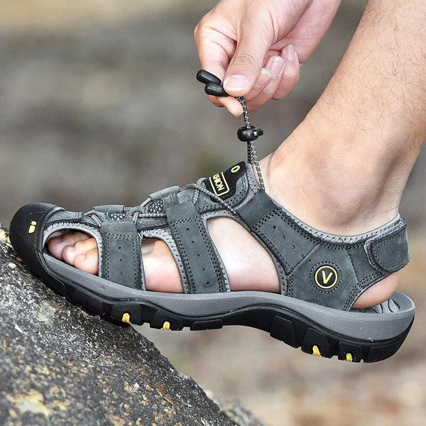 Men Genuine Leather Summer Sandals Fashion Slippers