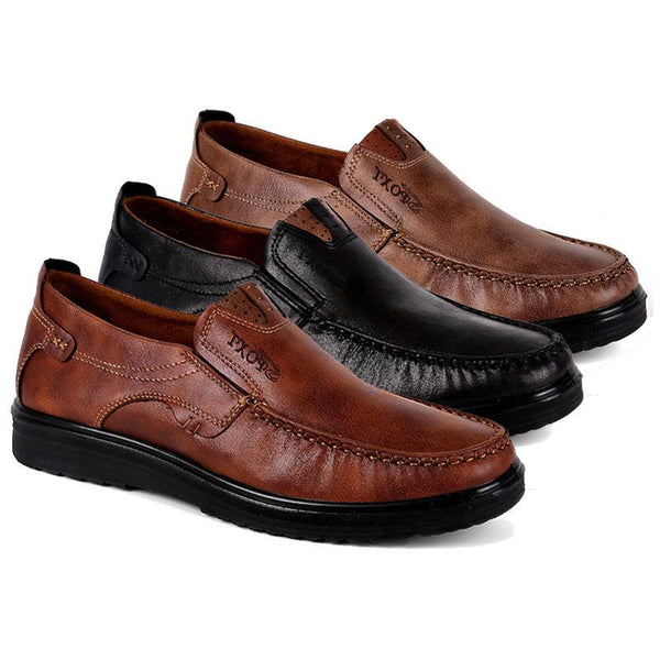 Men's Retro Color Leather Large Size Soft Sole Casual Shoes