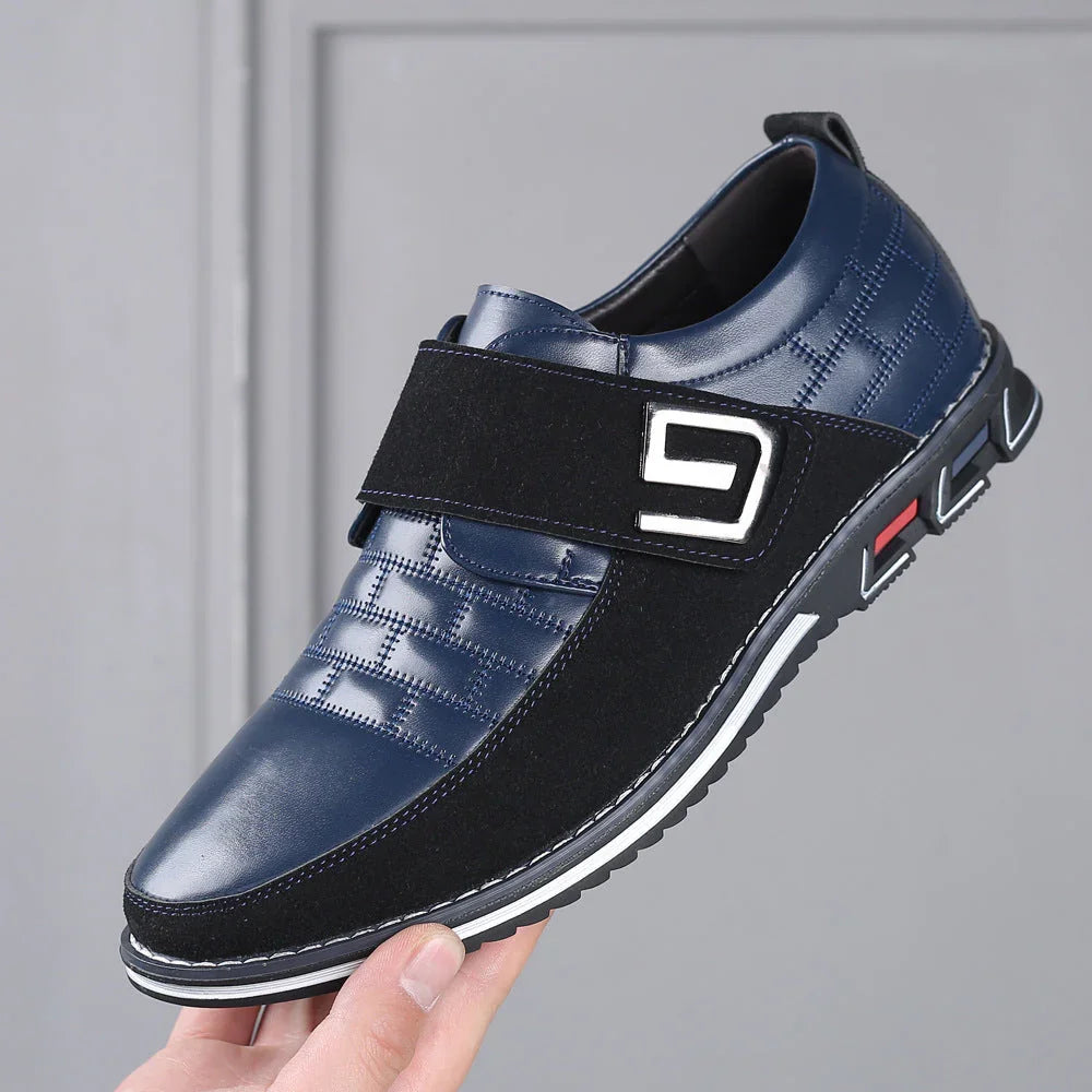 Men's Metal Decor Genuine Leather Splicing Non-Slip Velcro Business Casual Shoes main image 0