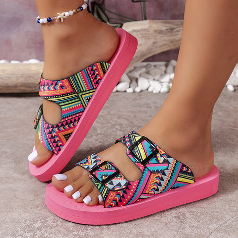 Women Thick-soled Belt Buckle Lightweight Soft Colorful Slippers