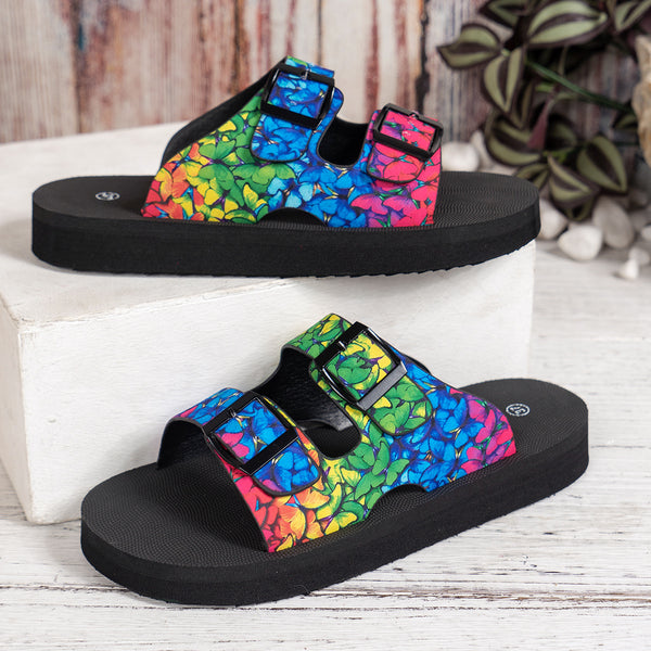 Women Thick-soled Belt Buckle Lightweight Soft Colorful Slippers