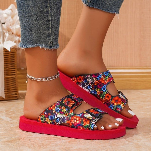 Women Thick-soled Belt Buckle Lightweight Soft Colorful Slippers