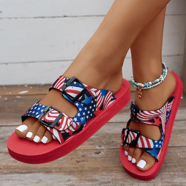 Women Thick-soled Belt Buckle Lightweight Soft Colorful Slippers