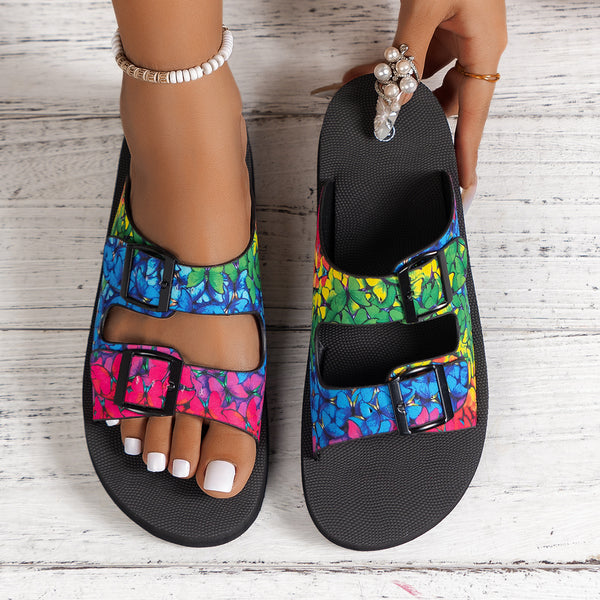 Women Thick-soled Belt Buckle Lightweight Soft Colorful Slippers
