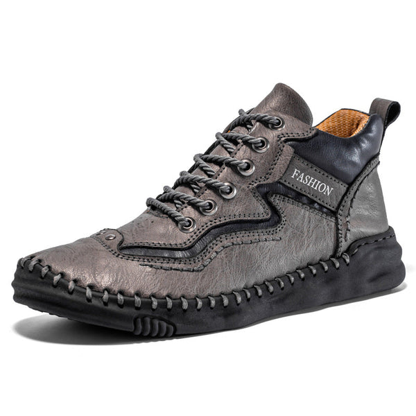 Men's Mid-top Martin Boots Hand-stitching Retro Leather Shoes