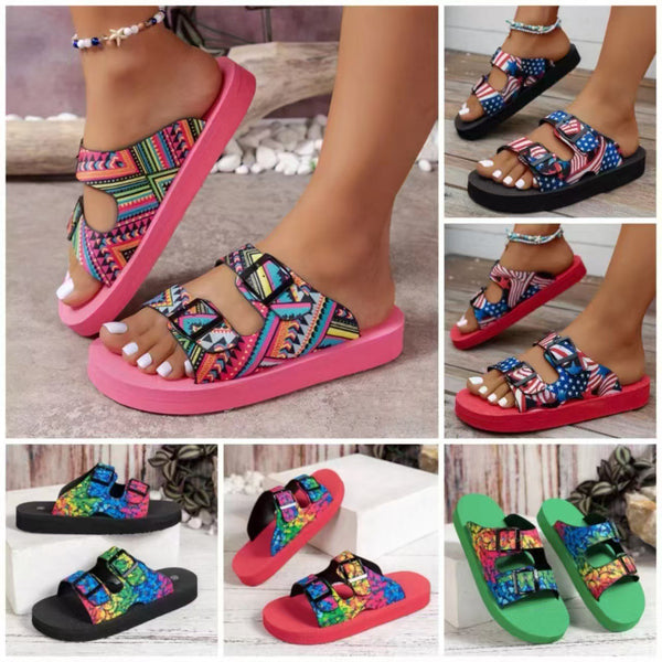 Women Thick-soled Belt Buckle Lightweight Soft Colorful Slippers