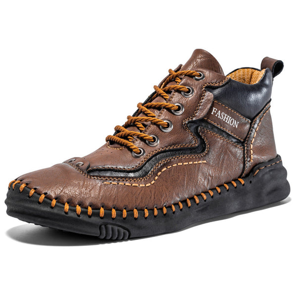 Men's Mid-top Martin Boots Hand-stitching Retro Leather Shoes