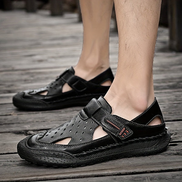 Men's Slippers Leather Sandals Closed Toe Fisherman Summer Shoes Male Hiking Beach Shoes