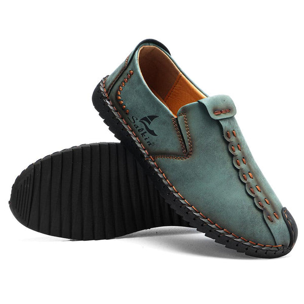 Men's Micfofiber Leather Wearable Soft Sole Slip-on Hand Sewing Flat Shoes