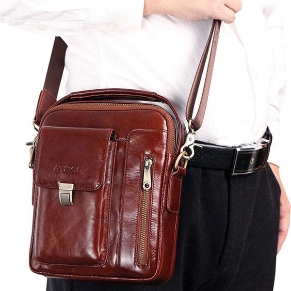 Men's genuine leather cowhide multifunction shoulder bag with large capacity shoulder bag