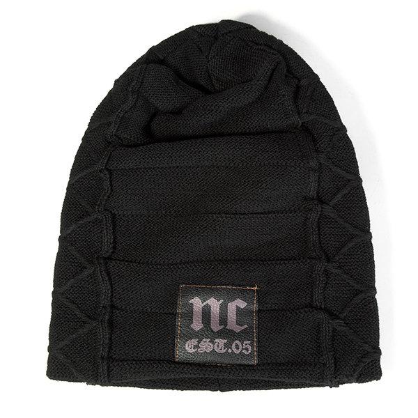 Men's Winter Plus Velvet Warm Knitted Hat Casual NC Letter Solid Skullies Beanie Hat
