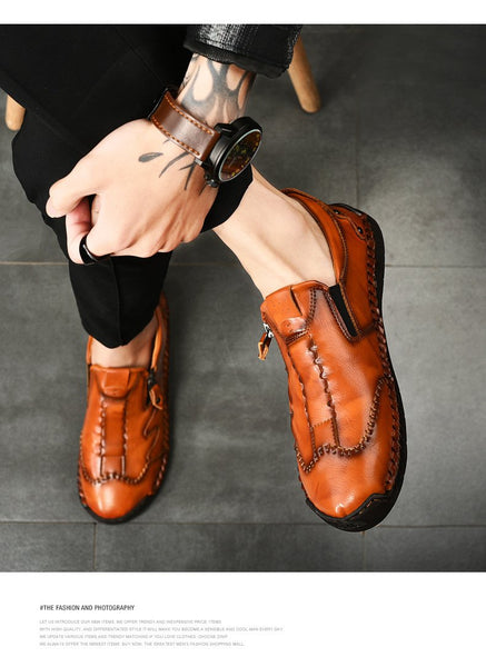 Kaegreel hombres lateral cremallera cómoda costura de mano casual zapatos de cuero