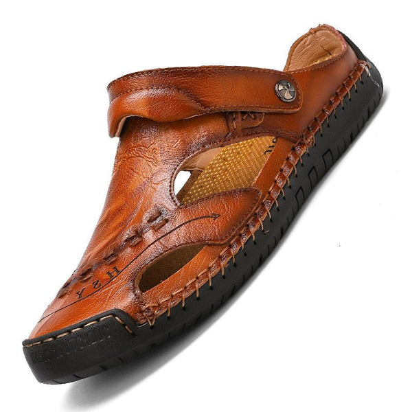 Men's Large Size Men Hand Sewing Closed Toe Comfortable Soft Leather Sandals