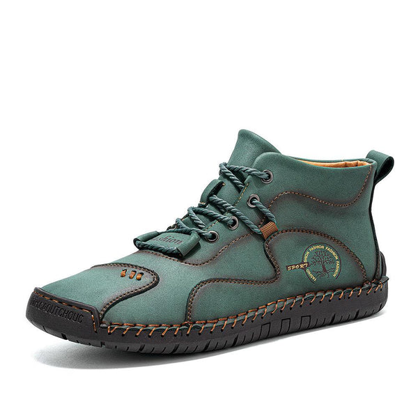 Men Microfiber Breathable Hand Seams Soft Bottom Non-slip Lace-Up Ankle Boots