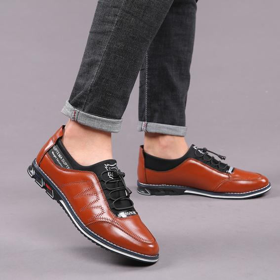 Men's real leather High quality elastic band Fashion design Solid toughness Comfortable business shoes