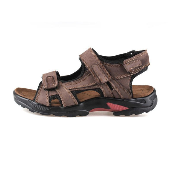 Zapatos de playa de cuero para hombres en la primera capa con sandalias a mano de verano de punta abierta en tamaños más al aire libre