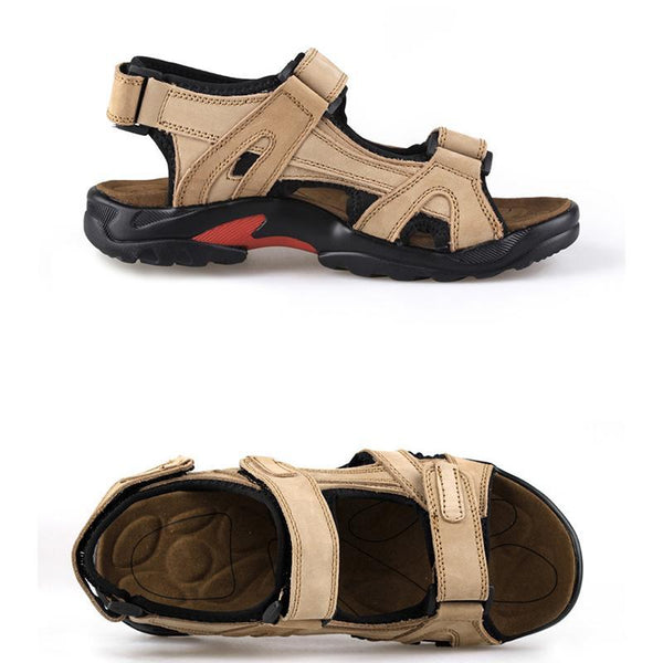Zapatos de playa de cuero para hombres en la primera capa con sandalias a mano de verano de punta abierta en tamaños más al aire libre