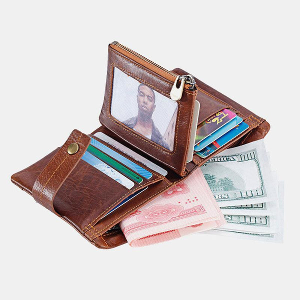 Men's Rfid wallet made of anti-magnetic leather with zip