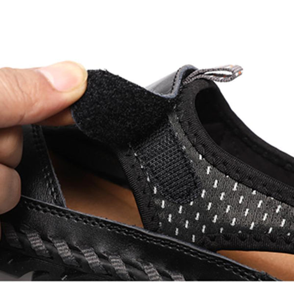 Kaegreel Men's Closed Toe Hand Stitching Outdoor Non Slip Dress Leather Sandals