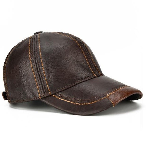 Men's Cowhide Leather Baseball Cap Casual Comfortable High Quality Sun Shade Leather Cap Adjustable