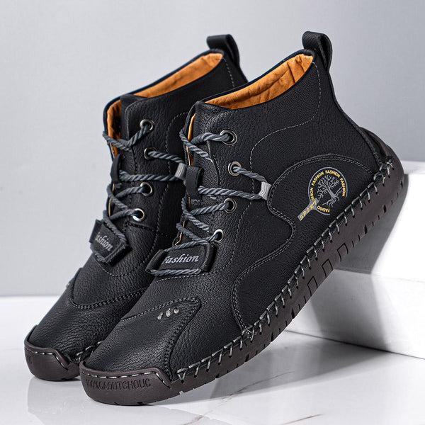Men Microfiber Breathable Hand Seams Soft Bottom Non-slip Lace-Up Ankle Boots