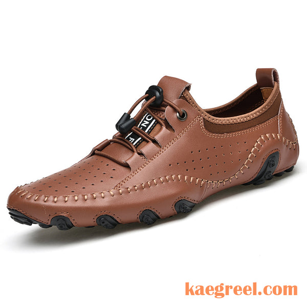 Kaegreel Men's Handmade Leather Breathable Casual Soft-soled Peas Shoes Driving Shoes Sneakers