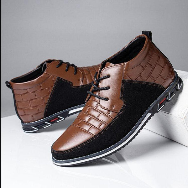 Botas de tobillo de cuero ocasionales de cordón de punta redonda para hombres (ancho de zapato estrecho, tamaño más grande.)
