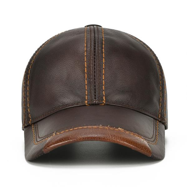 Men's Cowhide Leather Baseball Cap Casual Comfortable High Quality Sun Shade Leather Cap Adjustable