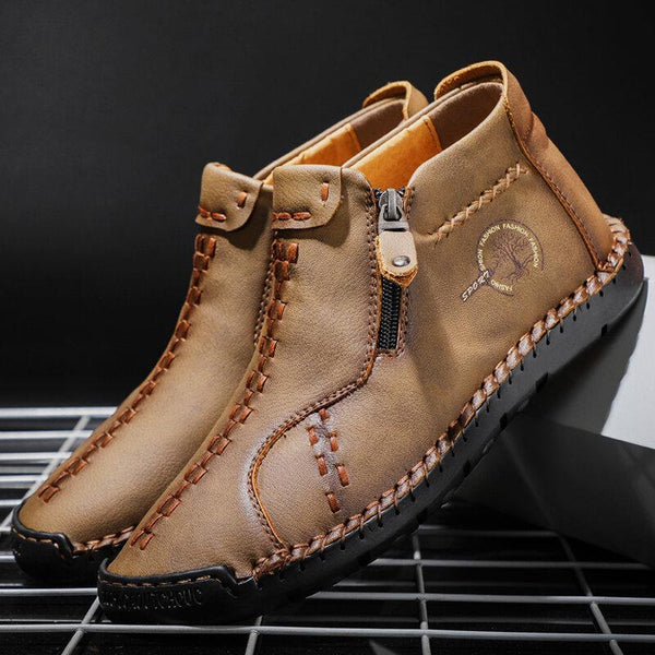 Men's Vintage Hand Sewing Microfiber Leather Side Zipper Ankle Boots