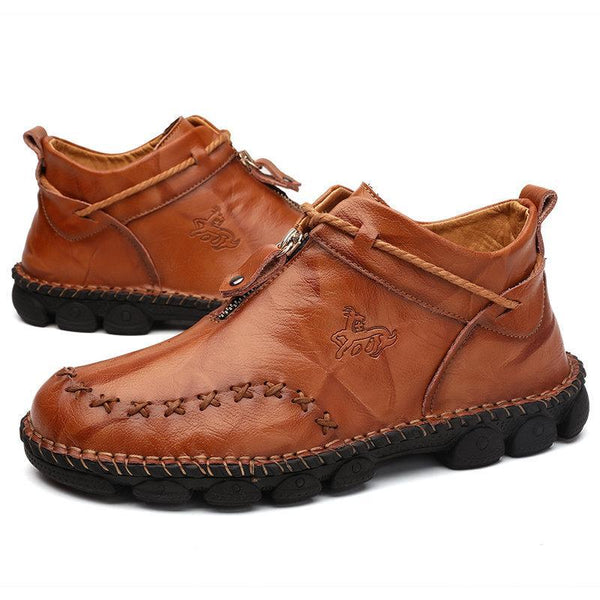 Kaegreel Men's Hand Stitching Cow Leather Non Slip Soft Sole Casual Boots