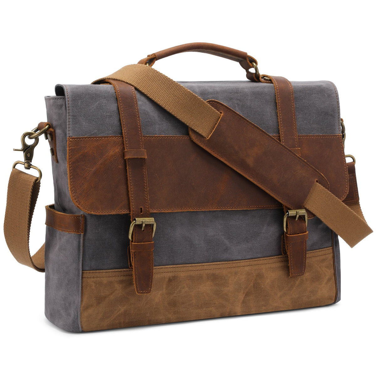 Men's Canvas Leather Shoulder Bag Retro Computer Briefcase - shoulder ...