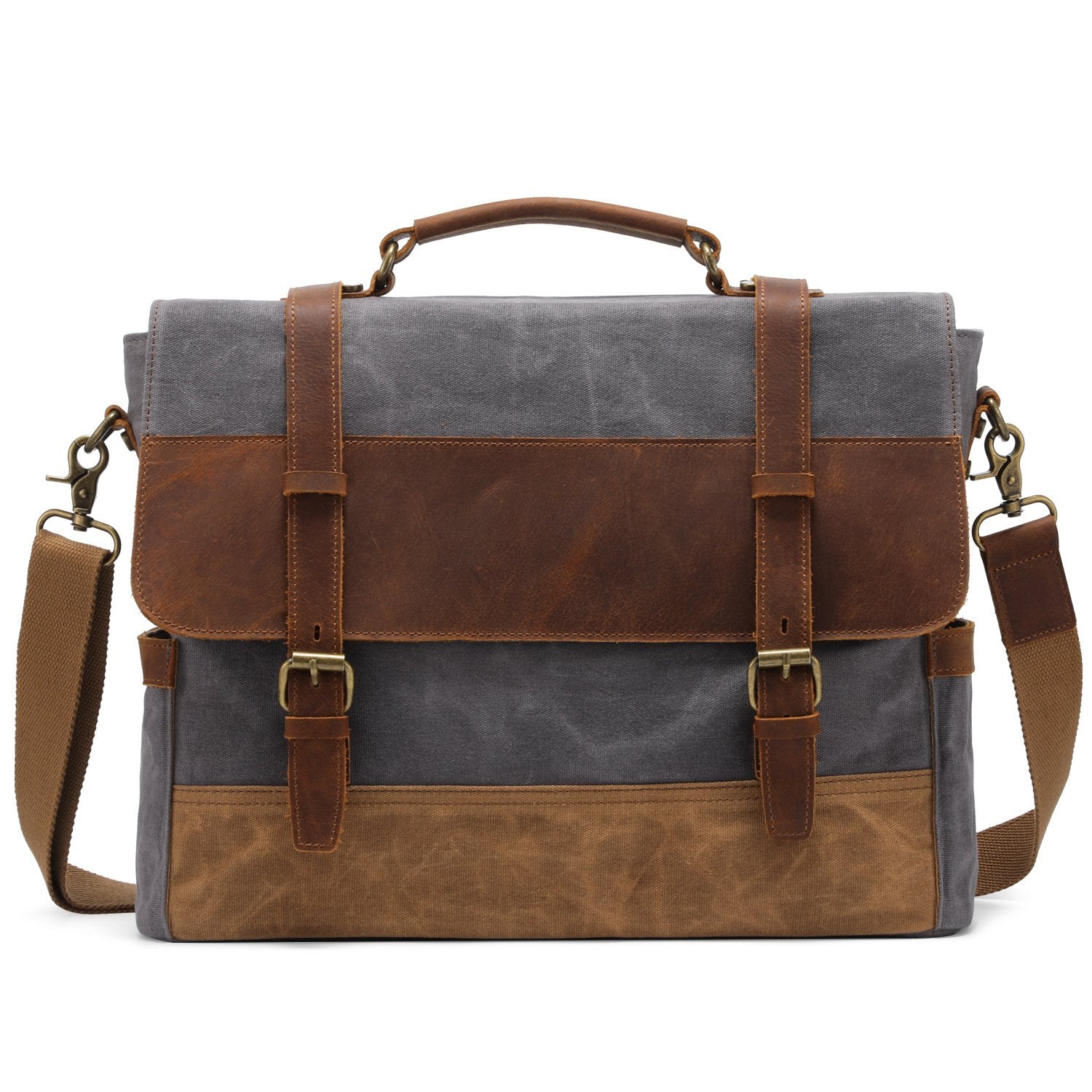 Men's oil wax canvas leather shoulder bag with Crazy Horse leather shoulder bag with computer briefcase and retro shoulder bag