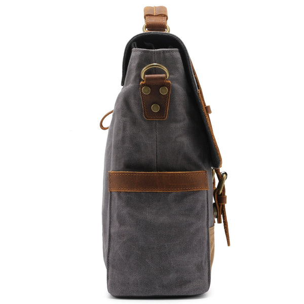 Men's oil wax canvas leather shoulder bag with Crazy Horse leather shoulder bag with computer briefcase and retro shoulder bag