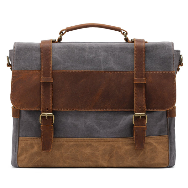 Men's oil wax canvas leather shoulder bag with Crazy Horse leather shoulder bag with computer briefcase and retro shoulder bag