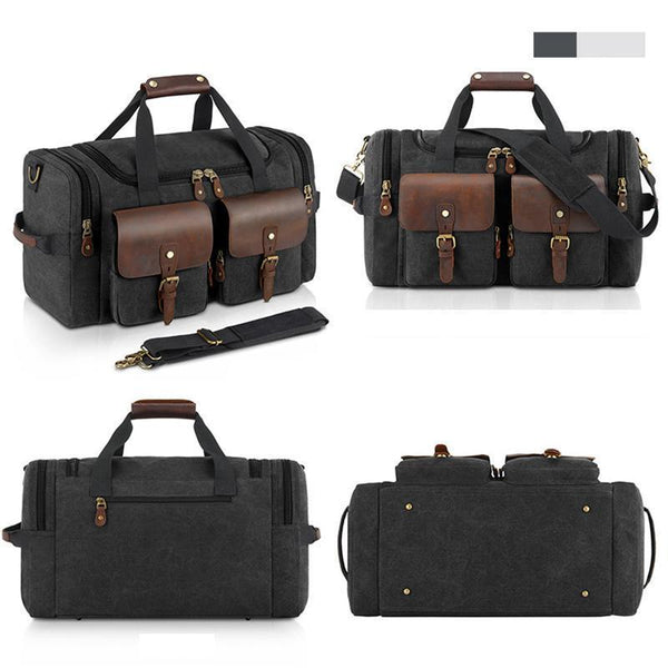 Kaegreel Men's High Capacity Canvas Portable Travel Leather Retro Bags