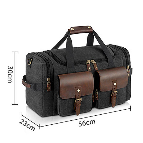 Kaegreel Men's High Capacity Canvas Portable Travel Leather Retro Bags