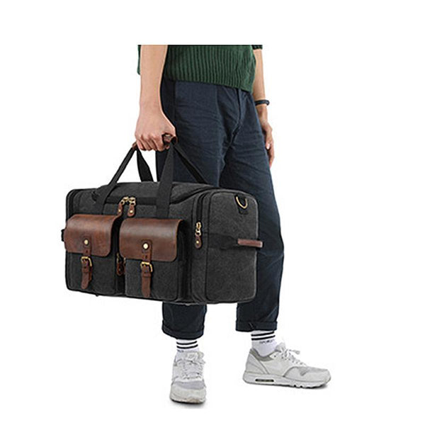 Kaegreel Men's High Capacity Canvas Portable Travel Leather Retro Bags