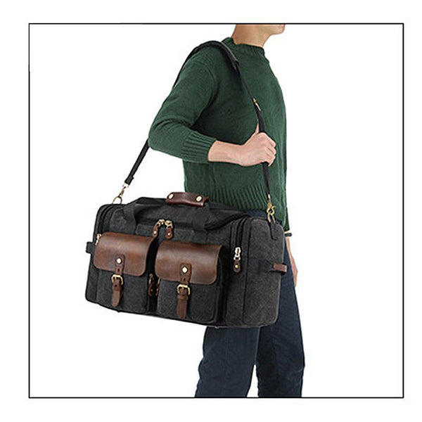 Kaegreel Men's High Capacity Canvas Portable Travel Leather Retro Bags