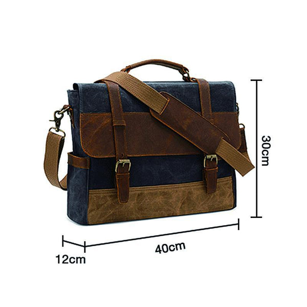 Men's oil wax canvas leather shoulder bag with Crazy Horse leather shoulder bag with computer briefcase and retro shoulder bag