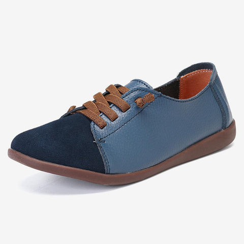 Women Suede Splicing Leather Soft Sole Slip On Casual Flat Shoes